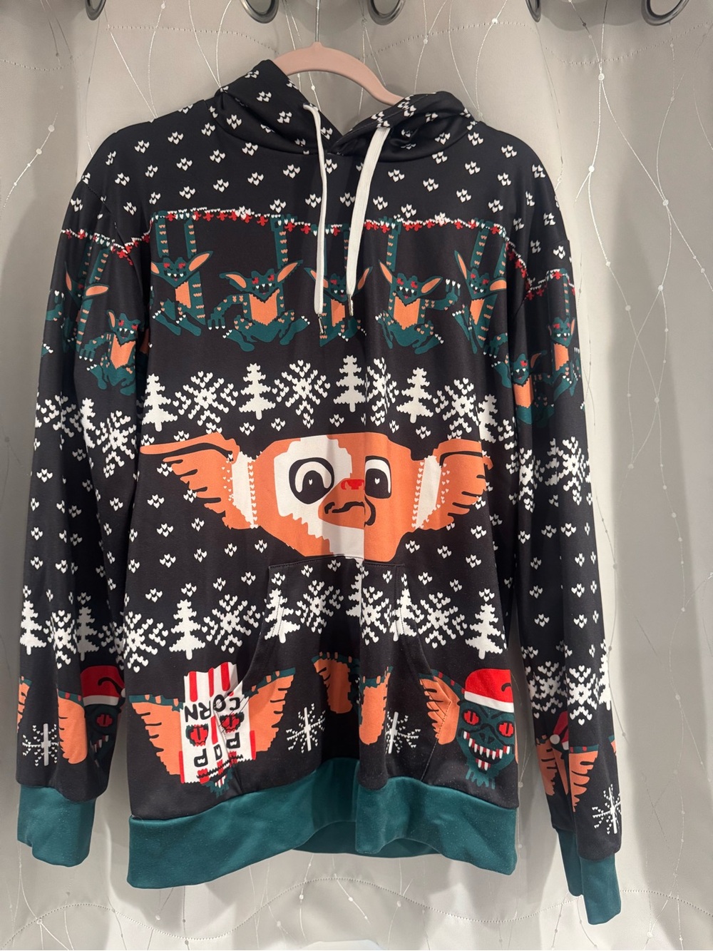 Black Gizmo Graphic Hoodie with Teal Accents